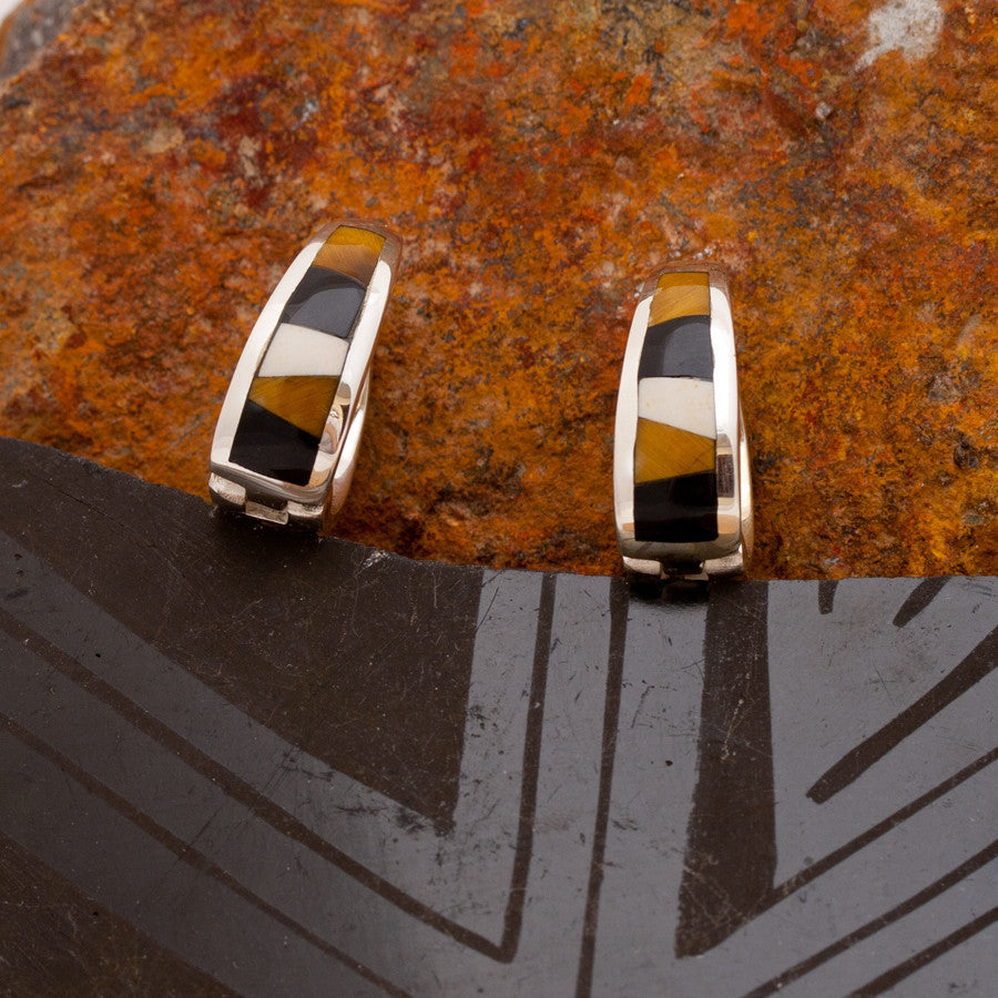 David Rosales Huggie Inlaid Sterling Silver Earrings