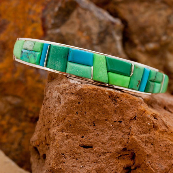 David Rosales Inlaid Pine Hill Cobble Sterling Silver Bracelet