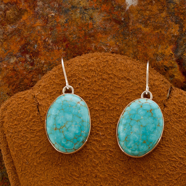 Oval Number 8 Turquoise Sterling Silver Earrings
