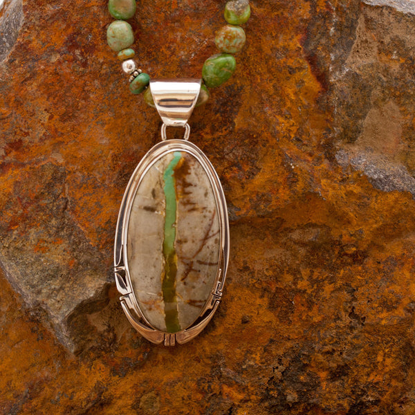 Oval Boulder Turquoise Pendant with Boulder Beaded Necklace