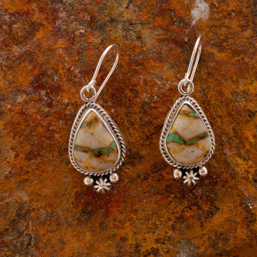 Tear Drop Boulder Turquoise Sterling Silver Earrings
