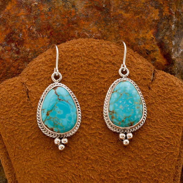 Teardrop Number 8 Turquoise Sterling Silver Earrings