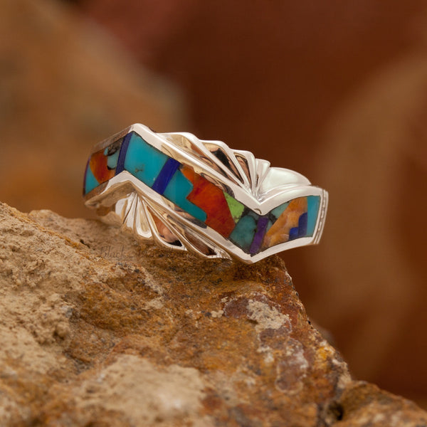 David Rosales Inlaid Indian Summer Sterling Silver Ring