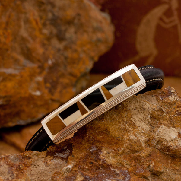 David Rosales Kayenta Inlaid Sterling Silver and Leather Strap Bracelet