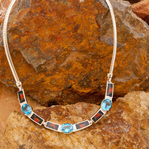 David Rosales Red Canyon Inlaid Sterling Silver Necklace