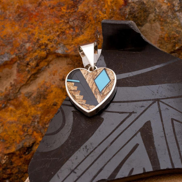 David Rosales Turquoise Mountain Inlaid Sterling Silver Pendant
