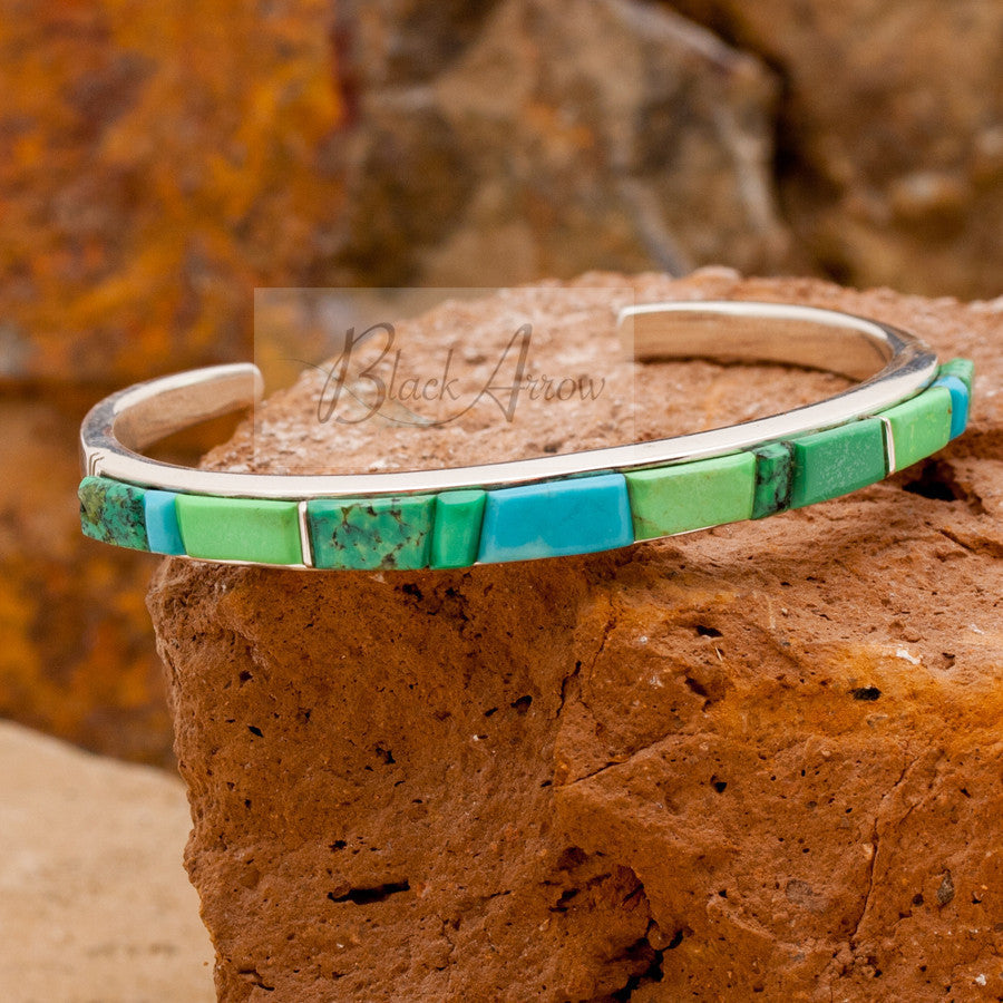 David Rosales Pinehill Cobble Fit Inlaid Sterling Silver Bracelet