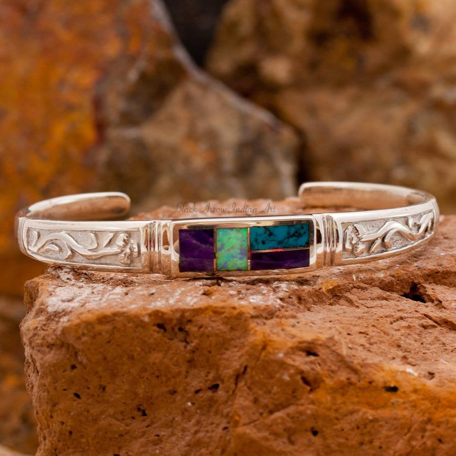 David Rosales Shalako Ivy Inlaid Sterling Silver Bracelet