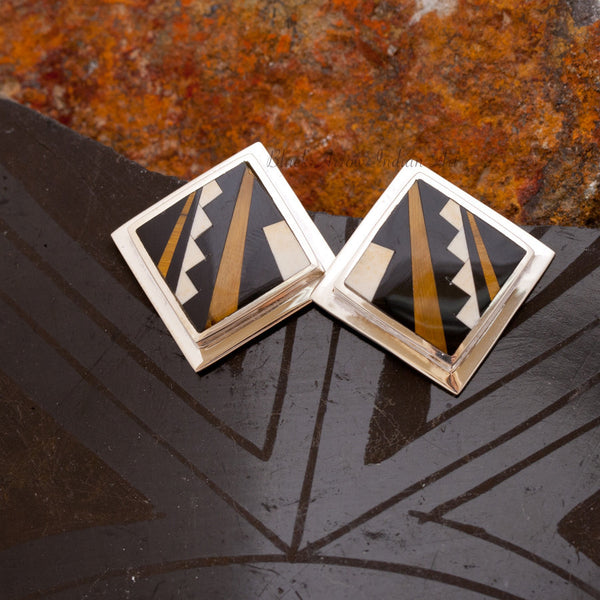 David Rosales Kayenta Abstract Inlaid Sterling Silver Earrings