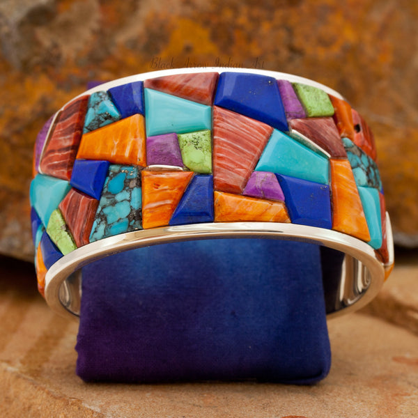 David Rosales Indian Summer Cobble Checked Inlaid Sterling Silver Bracelet