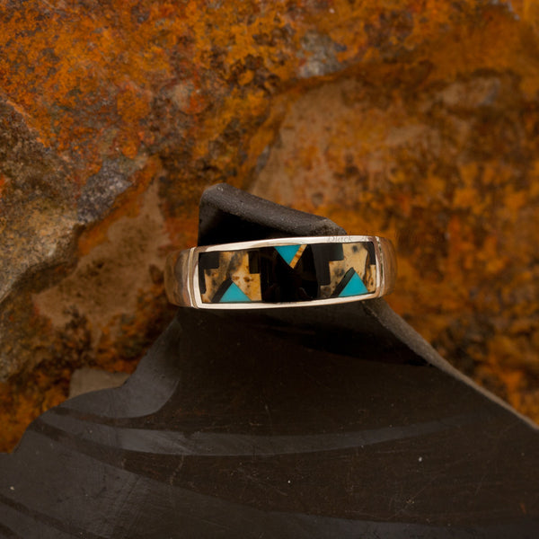 David Rosales Turquoise Creek Peak Inlaid Sterling Silver Ring