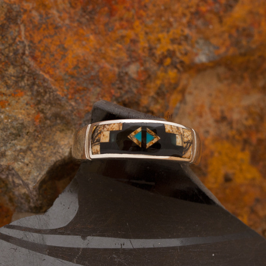 David Rosales Turquoise Creek Diversion Inlaid Sterling Silver Ring