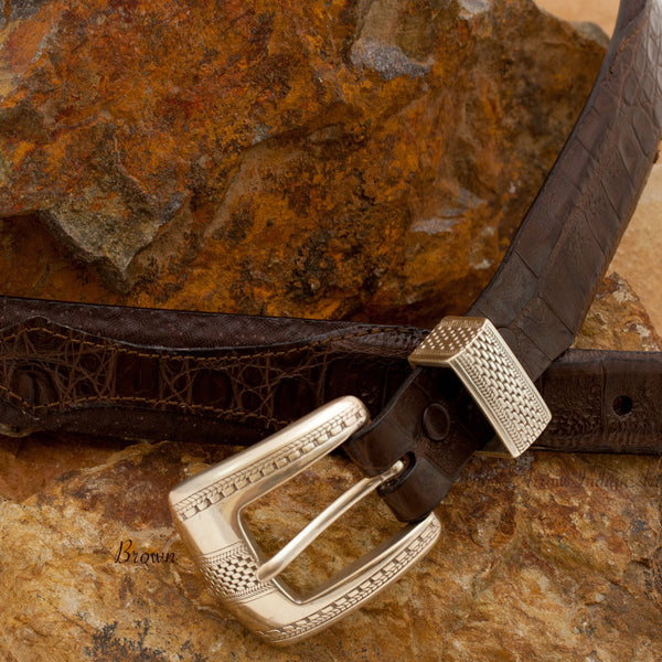 Custom Brown Two-tone Shark Belt Strap with Buckle