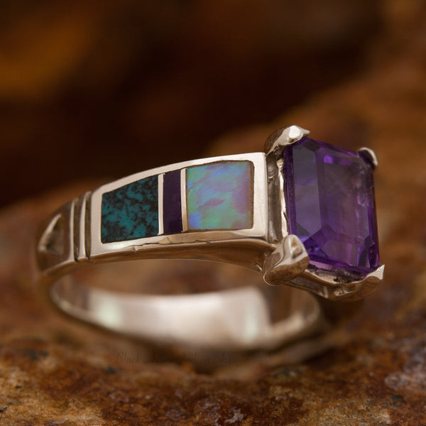 David Rosales Demure Shalako Inlaid Sterling Silver Ring