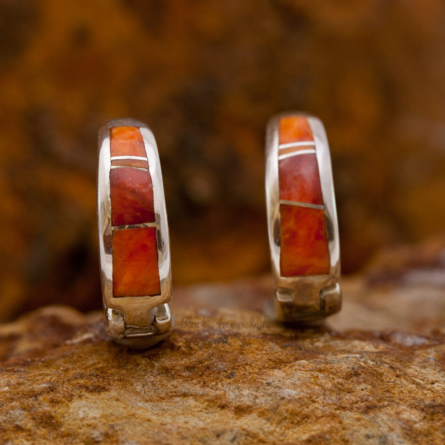 David Rosales Spiny Oyster Shell Inlaid Sterling Silver Earrings