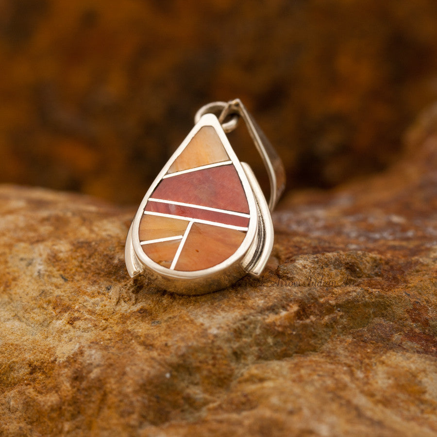 David Rosales Teardrop Spiny Oyster Shell Inlaid Sterling Silver Pendant