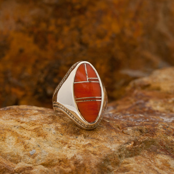 David Rosales Spiny Oyster Shell Inlaid Sterling Silver Ring