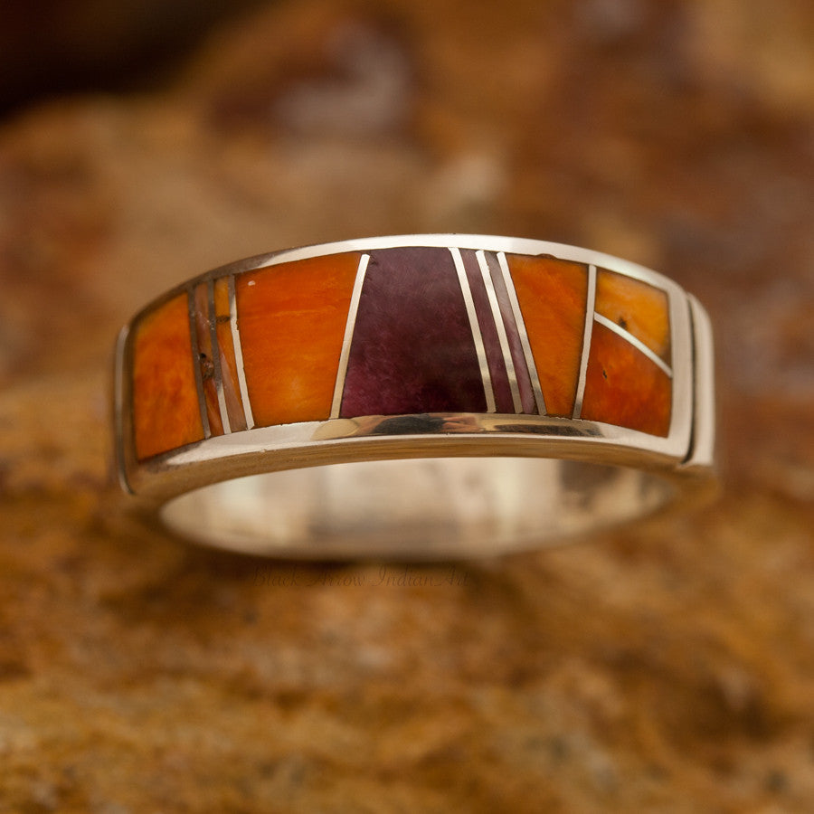 David Rosales Spiny Oyster Shell Inlaid Sterling Silver Ring
