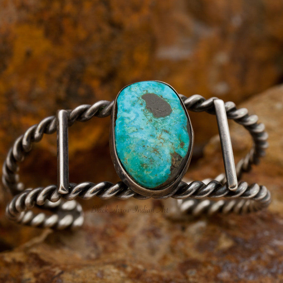 Old Turquoise Braided Sterling Silver Bracelet