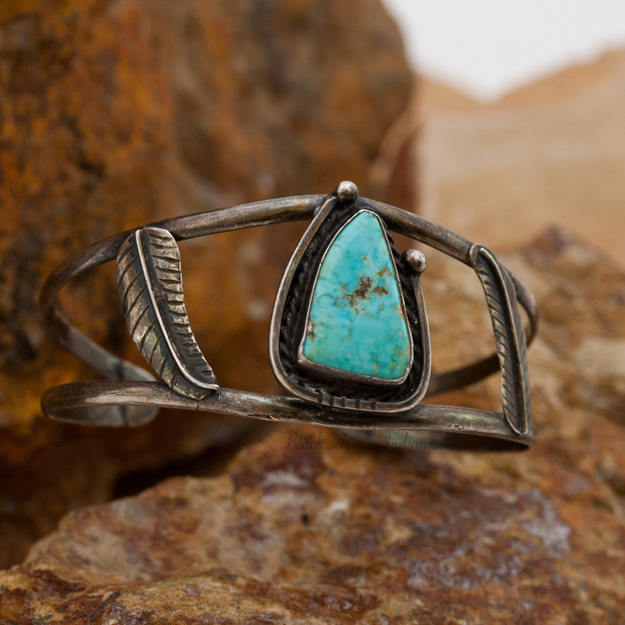 Old Turquoise Feather Sterling Silver Bracelet