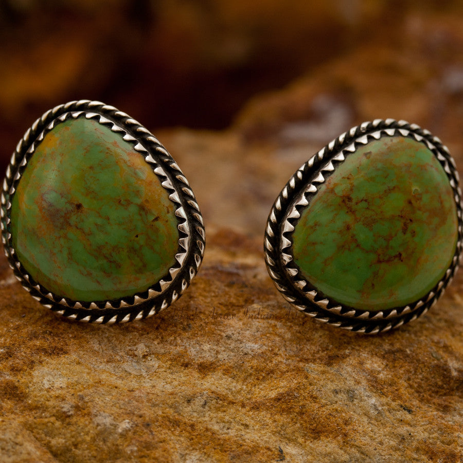 Old Green Turquoise Sterling Silver Earrings