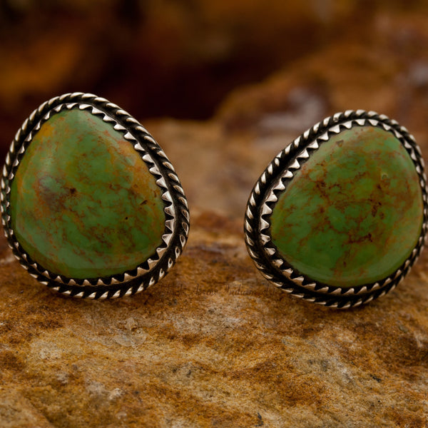 Old Green Turquoise Sterling Silver Earrings
