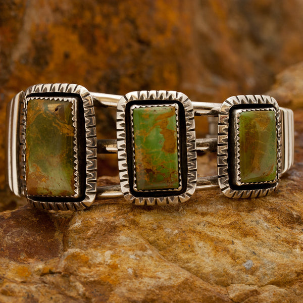 Old Green Turquoise Sterling Silver Bracelet