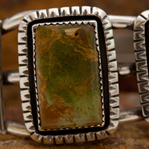 Old Green Turquoise Sterling Silver Bracelet