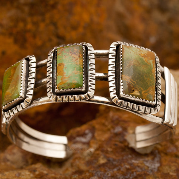 Old Green Turquoise Sterling Silver Bracelet