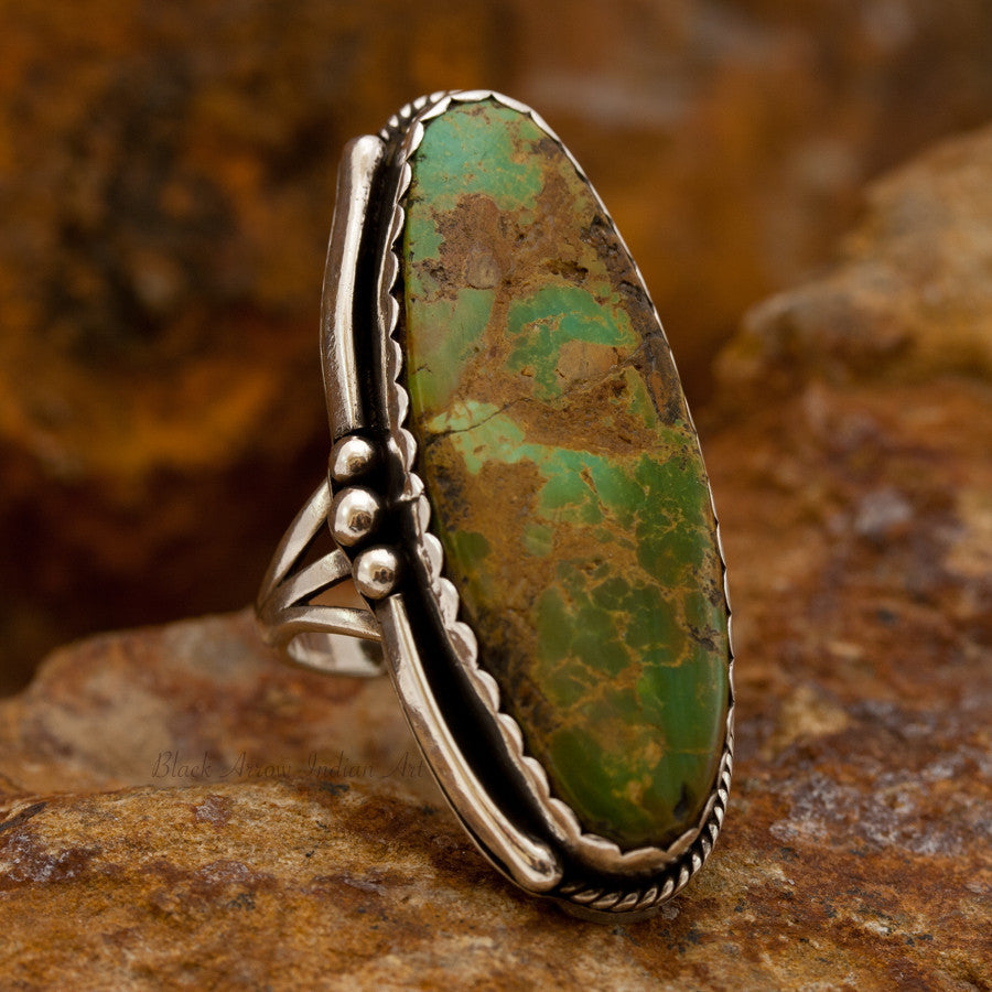 Old Green Turquoise Sterling Silver Ring SIZE 6.5