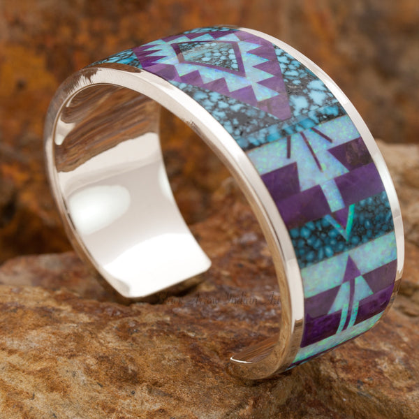 David Rosales Bold Shalako Inlaid Sterling Silver Bracelet