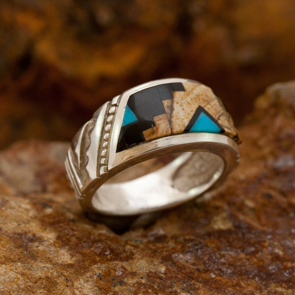 David Rosales Turquoise Creek Escher Inlaid Sterling Silver Ring