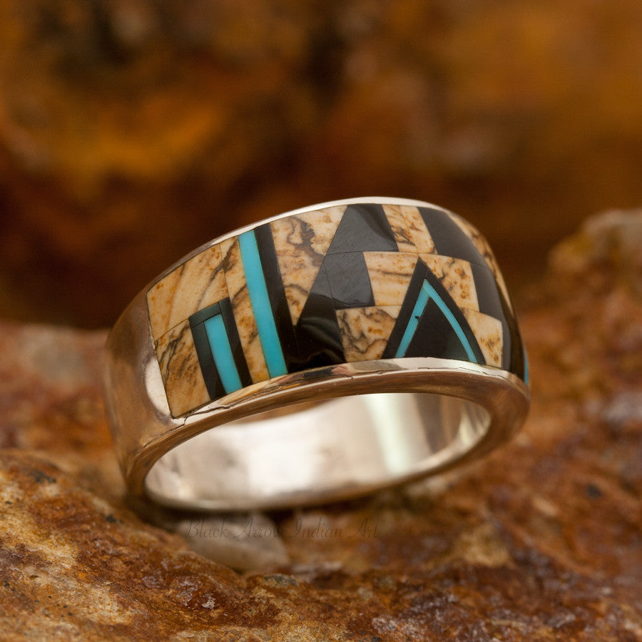 David Rosales Turquoise Creek Inception Inlaid Sterling Silver Ring