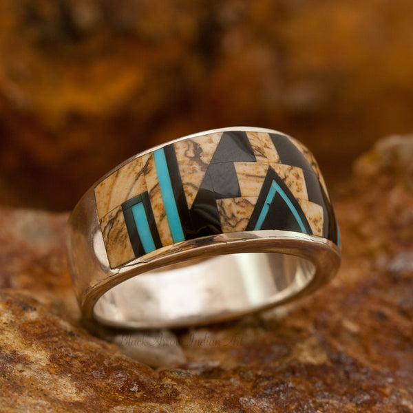 David Rosales Turquoise Creek Inception Inlaid Sterling Silver Ring