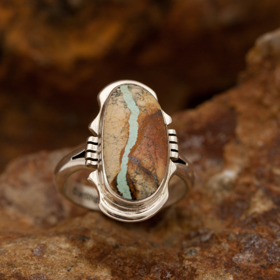 Navajo Nature's Beauty Boulder Turquoise Sterling Silver Ring  SIZE 7