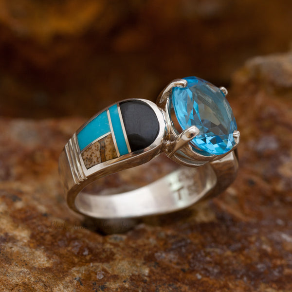 David Rosales Turquoise Creek Inlaid Sterling Silver Ring