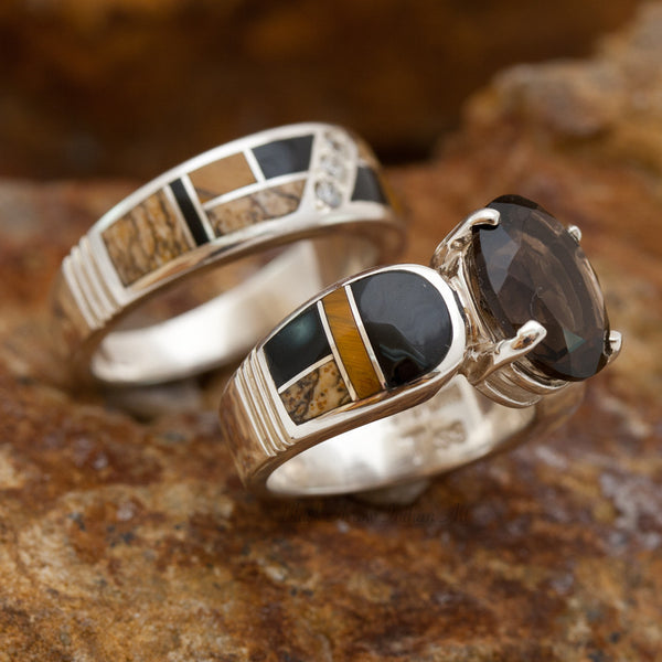David Rosales Couples' Set Native Earth Inlaid Sterling Silver Ring