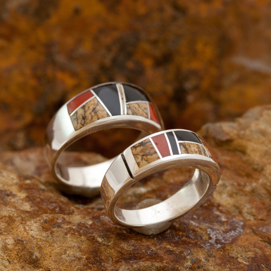 David Rosales Couples' Set Fire Creek Inlaid Sterling Silver Ring
