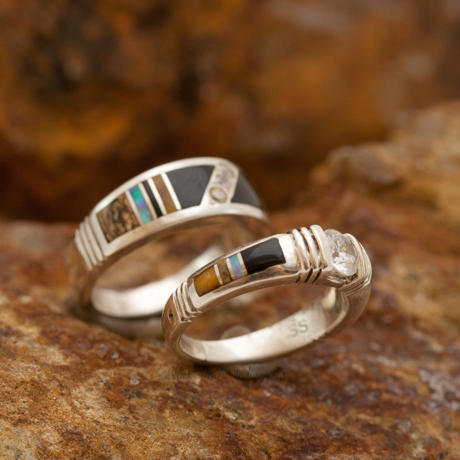 David Rosales Couples' Set Native Lite Inlaid Sterling Silver Ring