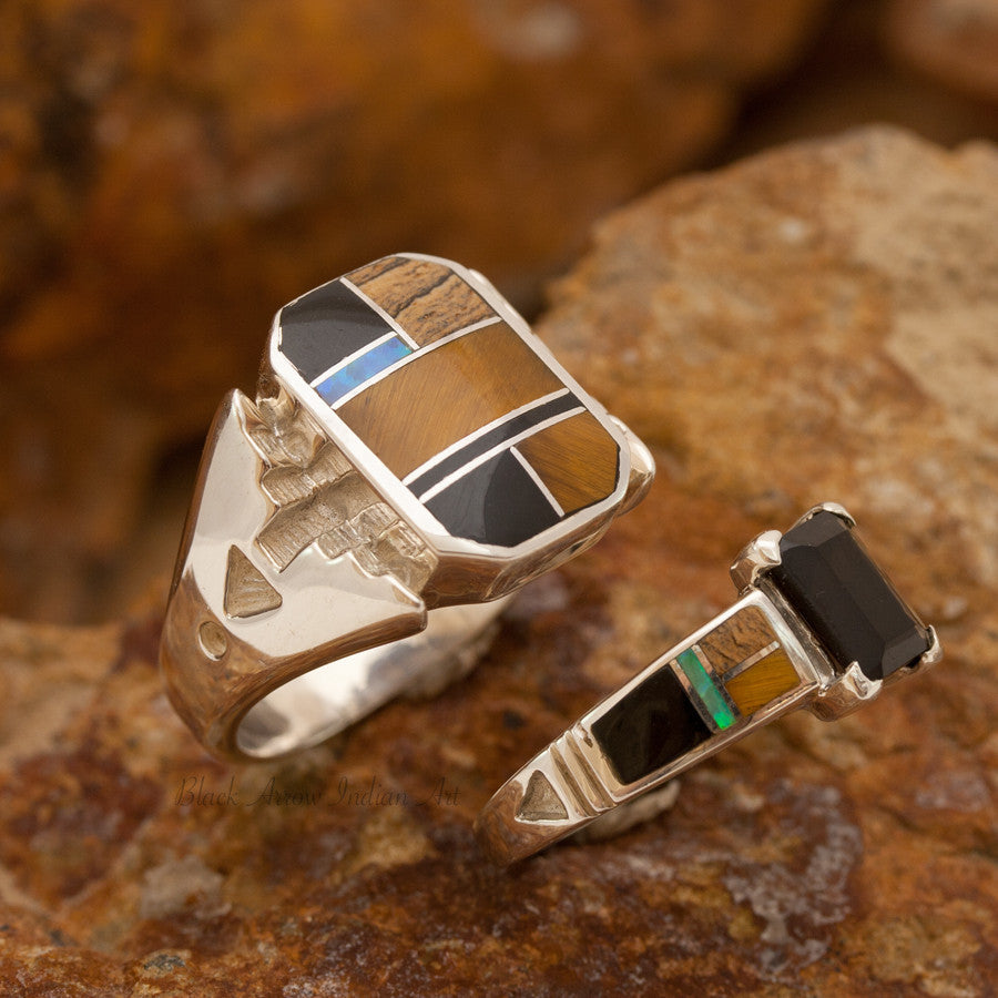 David Rosales Couples' Set Native Lite Inlaid Sterling Silver Ring