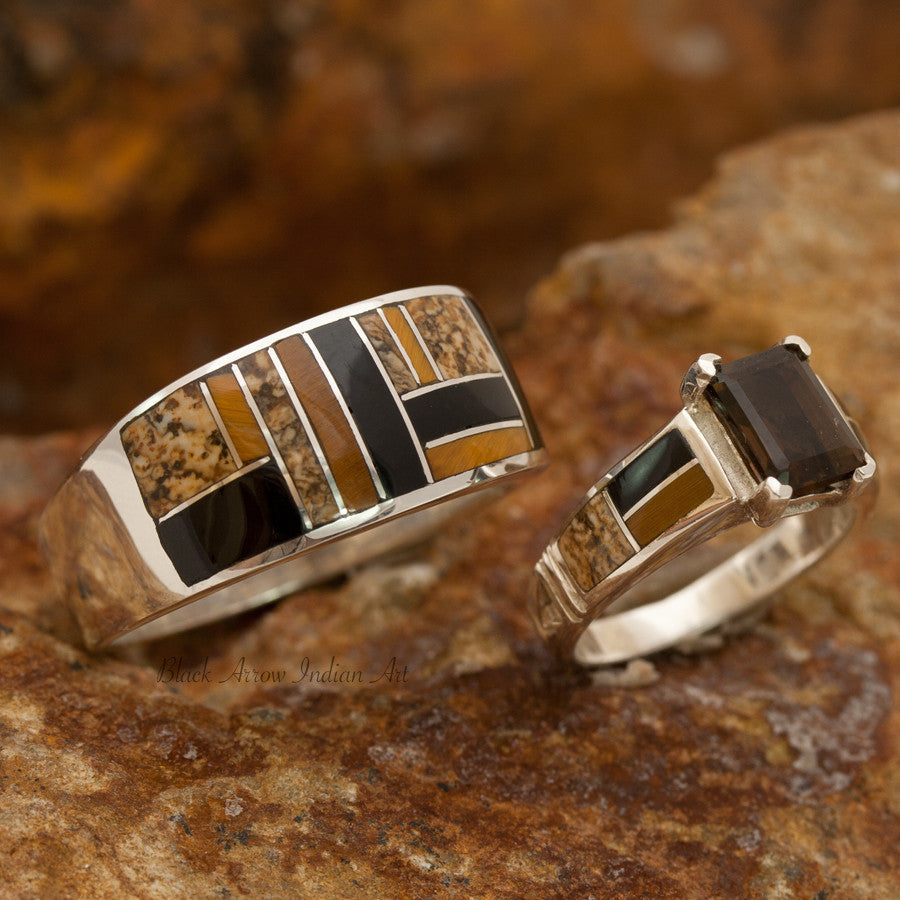 David Rosales Couples' Set Native Earth Inlaid Sterling Silver Ring