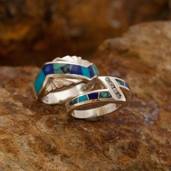 David Rosales Couples' Set Blue Mountain Inlaid Sterling Silver Ring