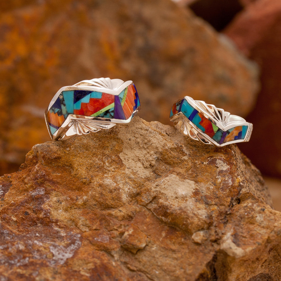 David Rosales Couples' Set Indian Summer Inlaid Sterling Silver Ring