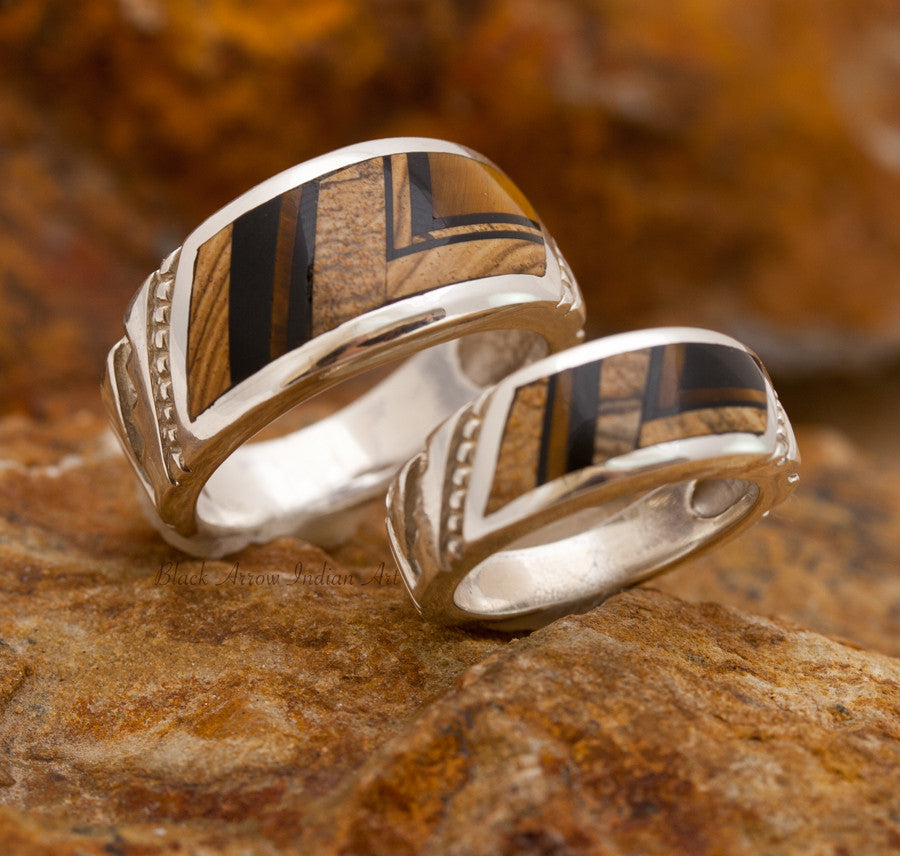 David Rosales Couples' Set Native Earth Inlaid Sterling Silver Ring