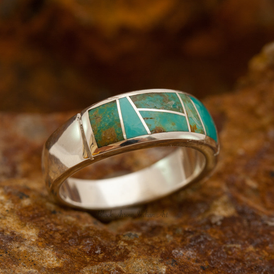 David Rosales Searchlight Turquoise Inlaid Sterling Silver Ring