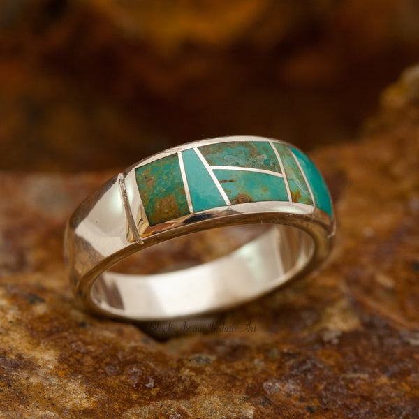 David Rosales Searchlight Turquoise Inlaid Sterling Silver Ring