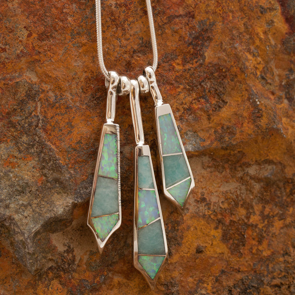 David Rosales Inlaid Amazing Light Three Drop Sterling Silver Pendant