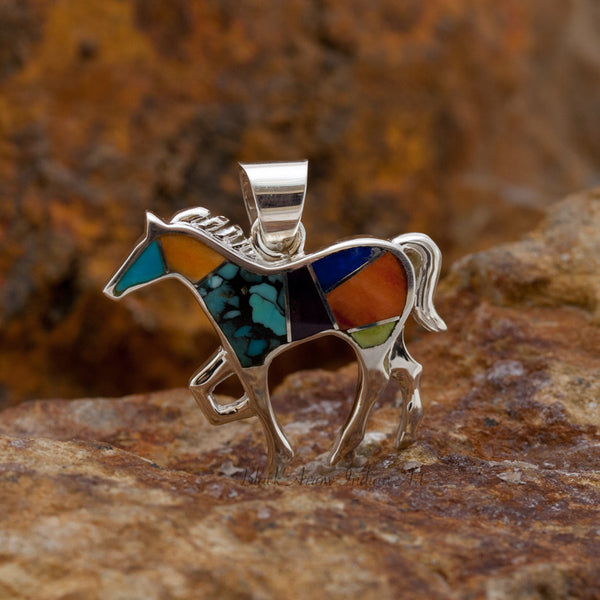 David Rosales Indian Summer Inlaid Sterling Silver Horse Pendant