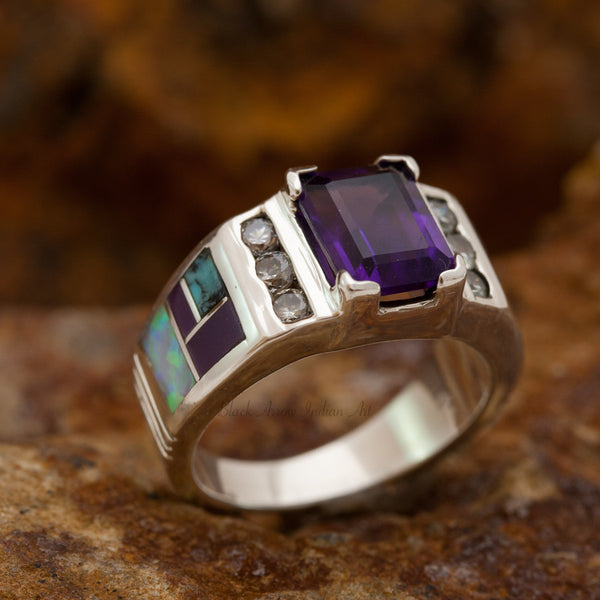 David Rosales Regal Shalako Inlaid Sterling Silver Ring