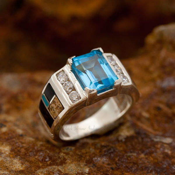 David Rosales Turquoise Creek Regal Inlaid Sterling Silver Ring